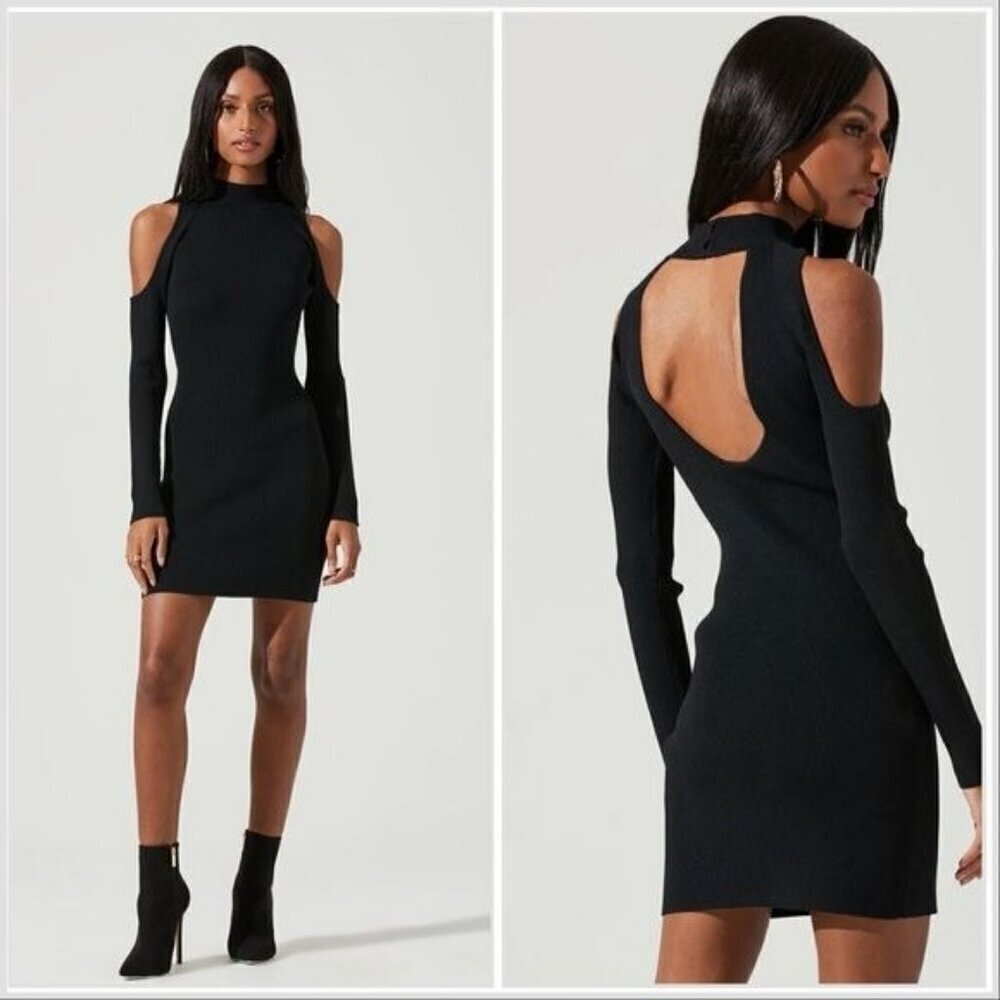ASTR the Label Kade cutout black sweater dress cold shoulder long sleeve size S